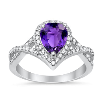 Teardrop Wedding Promise Ring Infinity Round Simulated Amethyst CZ 925 Sterling Silver